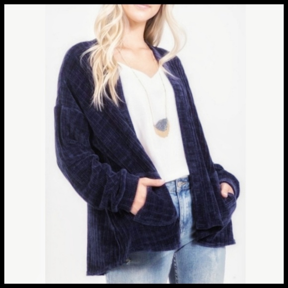 Chenille Navy Blue Cardigan, New! - Picture 4 of 6